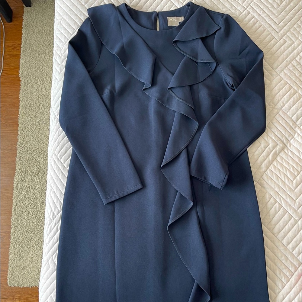 ASOS Long Sleeve Shift Dress With Ruffle Front - Picture 2 of 8